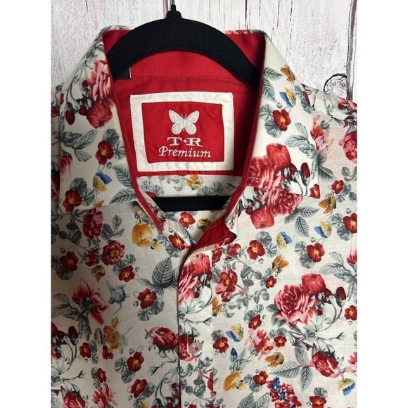 TR Premium Men’s Floral Button Up Dressy Casual Shirt Spring Summer Size L - Picture 4 of 7